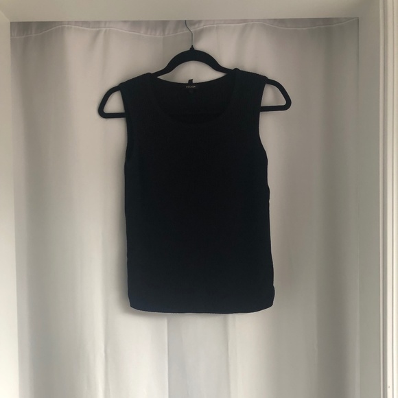 ESCADA Shell, Caviar Knit Tank Top, Ribbed Sleeveless, Black, Size 40 / Medium - Picture 5 of 10